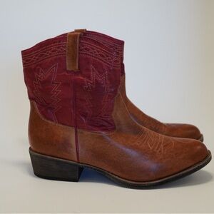 Women's Brown and Red Western Cowboy Boots